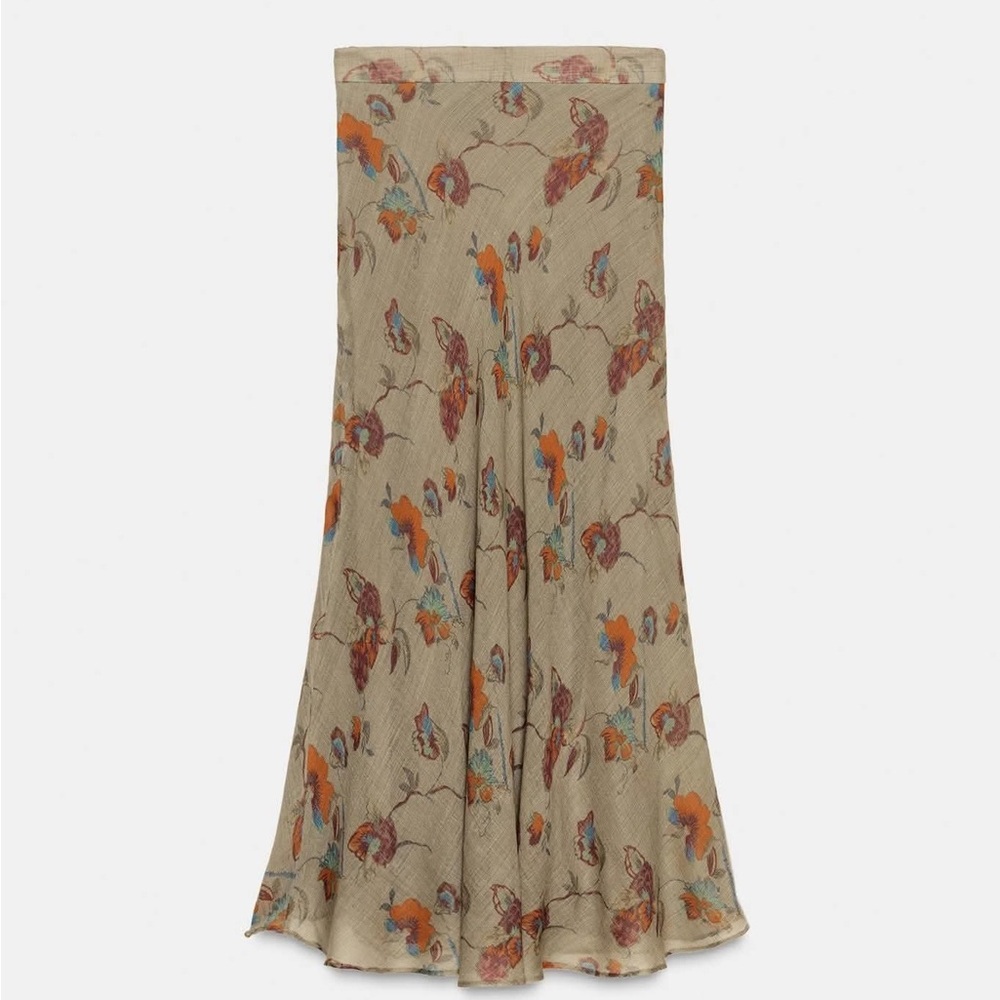 ZARA ZW COLLECTION WOOL FLORAL SKIRT Beige